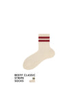 Double striped mid-calf socks, chunky knit retro organic cotton