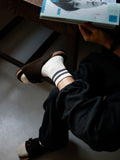 Double striped mid-calf socks, chunky knit retro organic cotton